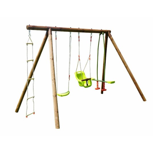 Columpio infantil SUZON de madera marrón con frente-frente y escalera