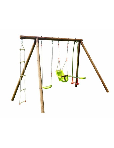 Columpio infantil SUZON de madera marrón con frente-frente y escalera