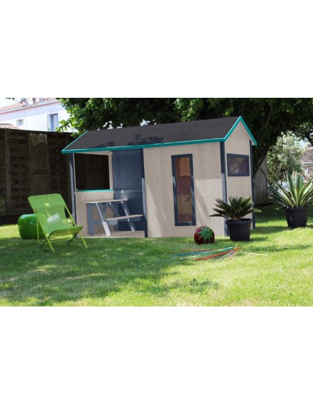 Casita Infantil de Madera Jazz  Con Porche y Mesa Picnic