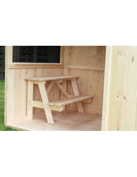 Casita Infantil de Madera Jazz  Con Porche y Mesa Picnic