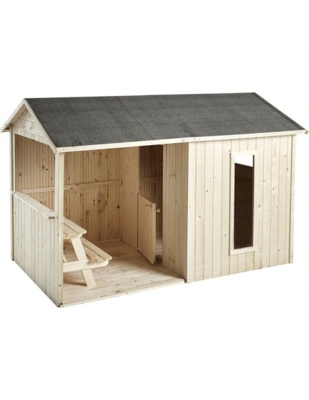Casita Infantil de Madera Jazz  Con Porche y Mesa Picnic