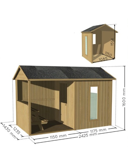 Casita Infantil de Madera Jazz  Con Porche y Mesa Picnic