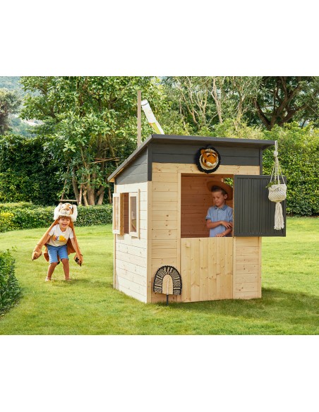 Casita Infantil de Madera Santa Mónica con Techo Plano, Suelo y Puerta Establo