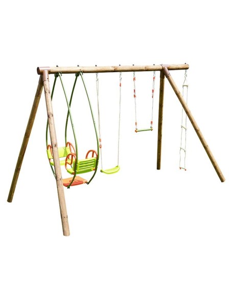 Columpio Juliette de madera y acero con columpio doble y trapecio