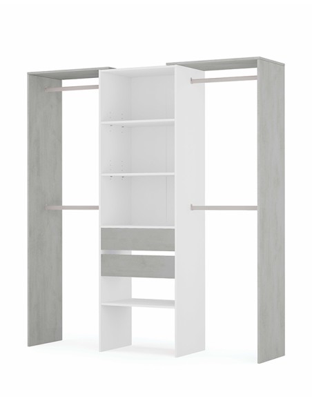Armario vestidor Tidy abierto con estantes y cajones blanco artik/cemento