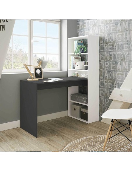 Escritorio con estantería Gio Plus reversible blanco artik/antracita
