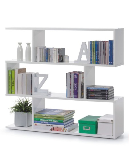 Estantería modular baja Danyerys con diseño asimétrico y acabado blanco brillo