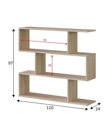 Estantería baja de pared Danerys 3 estantes roble Canadian 110x97x25 cm