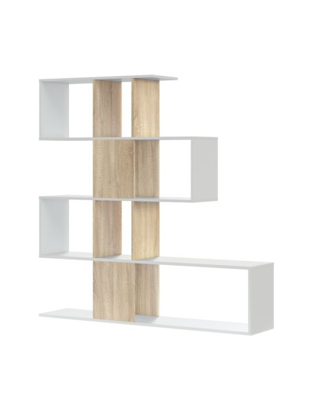 Estantería Zig-Zag 4 alturas blanca y roble