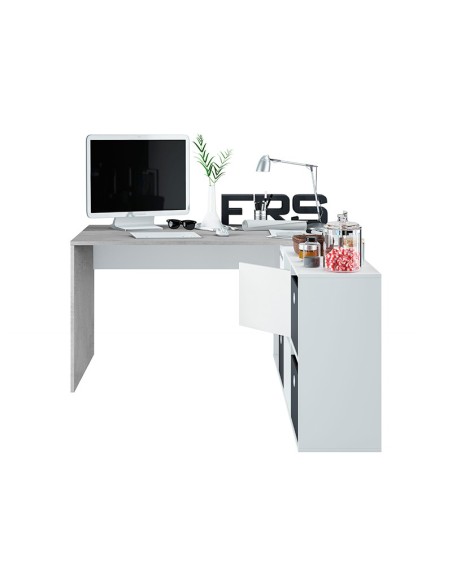 Mesa de estudio Office reversible con buc 2 puertas cemento/blanco artik