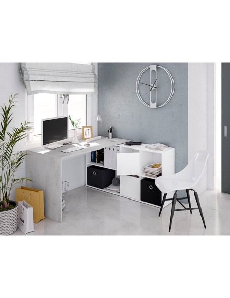 Mesa de estudio Office reversible con buc 2 puertas cemento/blanco artik