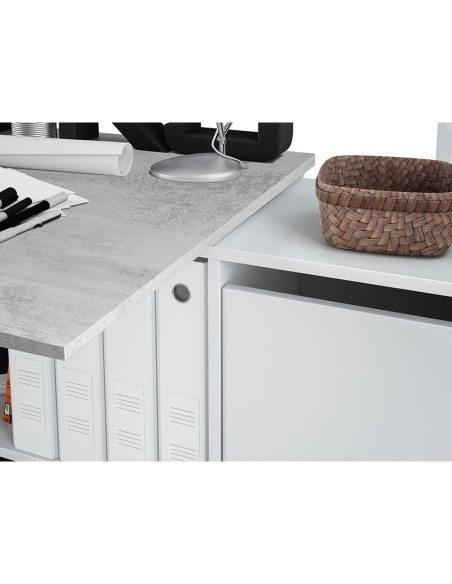 Mesa de estudio Office reversible con buc 2 puertas cemento/blanco artik