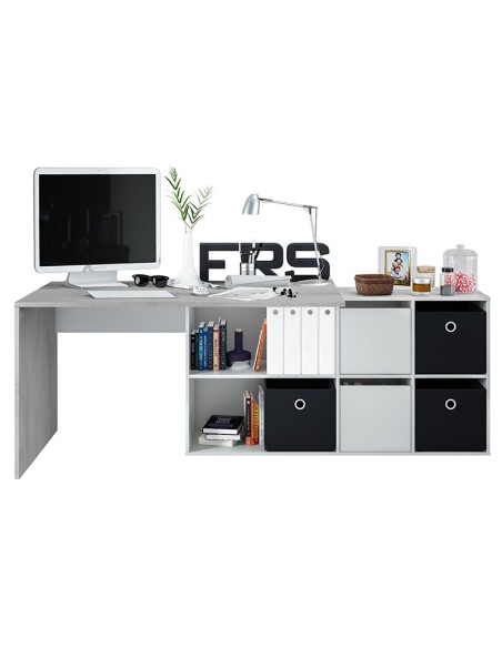 Mesa de estudio Office reversible con buc 2 puertas cemento/blanco artik