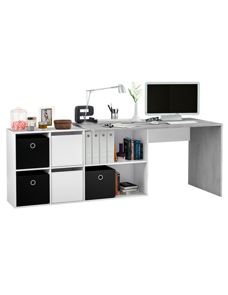 Mesa de estudio Office reversible con buc 2 puertas cemento/blanco artik