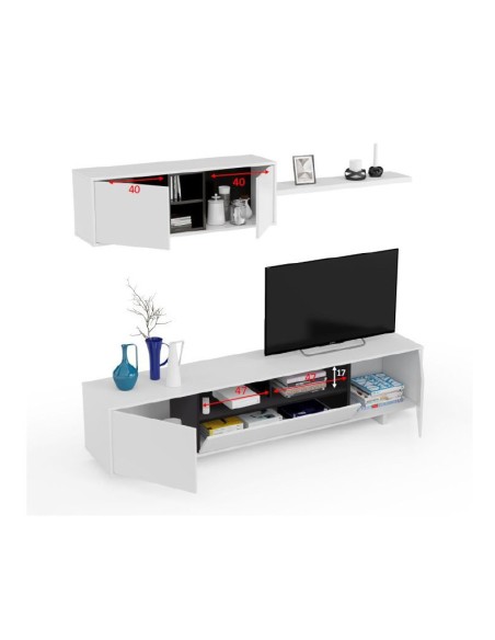 Mueble de salón Varys blanco brillo y gris antracita 200 cm