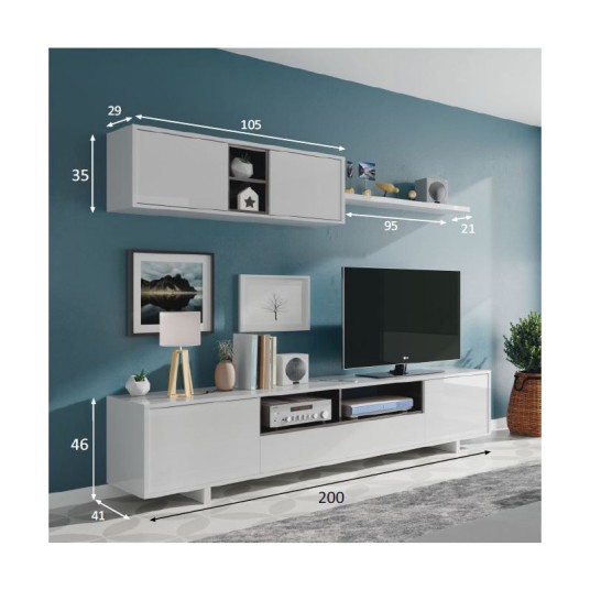 Mueble de salón Varys blanco brillo y...