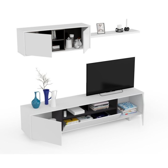 Mueble salón moderno blanco brillo antracita