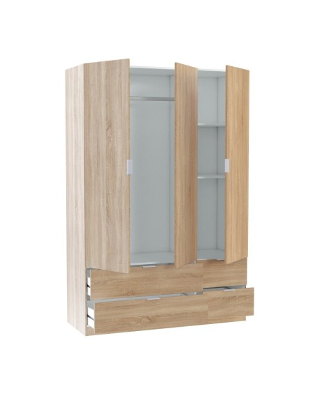 Armario Loft 3 puertas y 4 cajones 180x200x61 cm roble canadian
