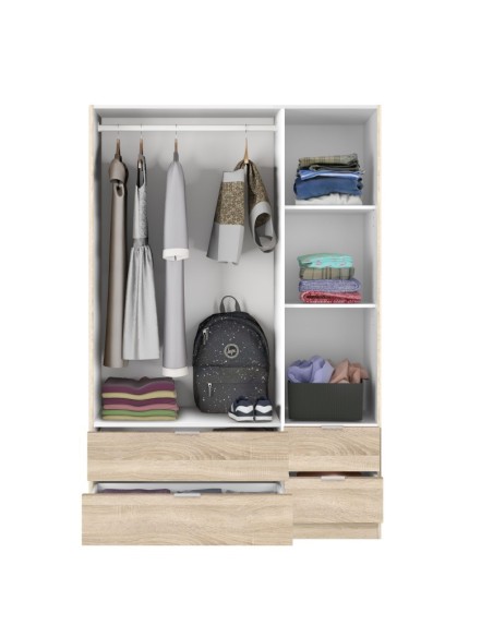 Armario Loft 3 puertas y 4 cajones 180x200x61 cm roble canadian