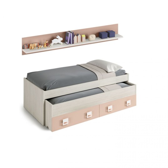 Cama nido juvenil blanca rosa con cajones