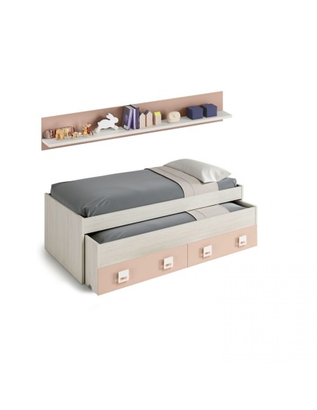 Cama nido juvenil blanca rosa con cajones