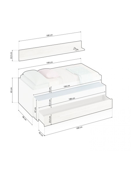 Cama doble juvenil Elliot con cajón y estante blanco artik/blanco velho