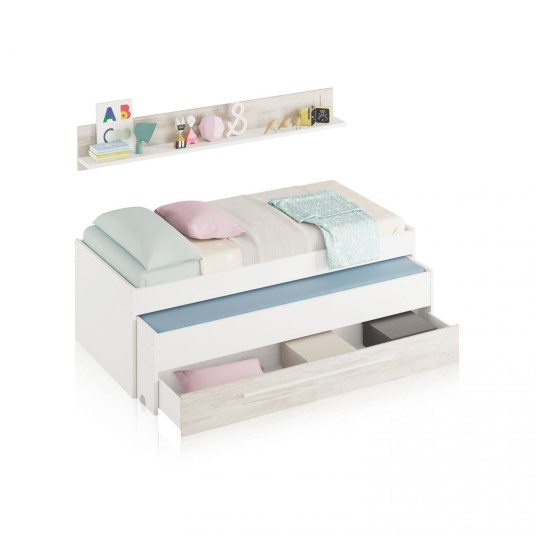Cama doble juvenil con cajón blanco