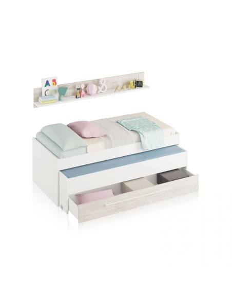 Cama doble juvenil con cajón blanco
