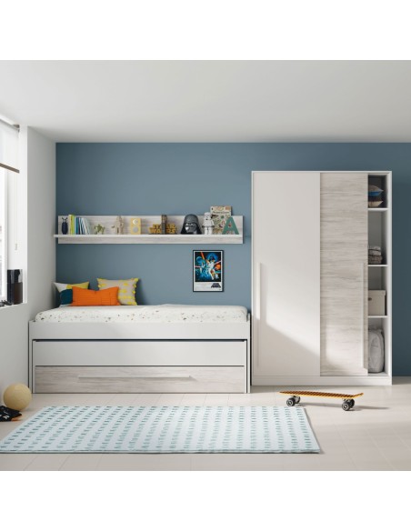 Cama doble juvenil Elliot con cajón y estante blanco artik/blanco velho