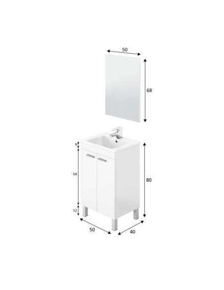 Mueble de lavabo Koncept 50 cm blanco brillo con espejo y lavabo
