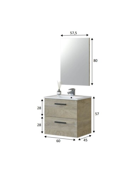 Mueble de baño colgante Aruba con 2 cajones y espejo