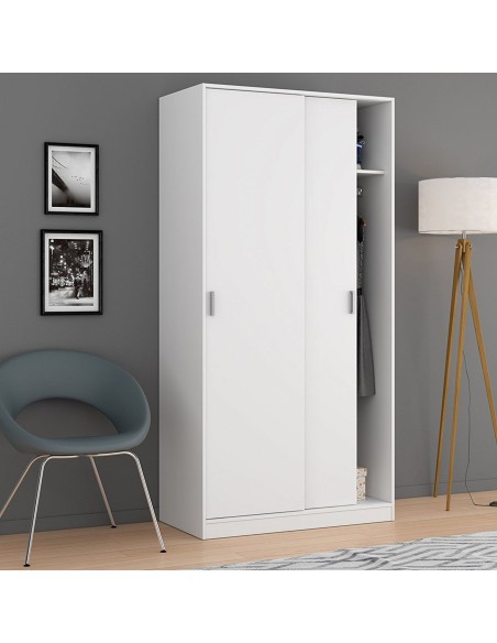 Armario de dormitorio blanco Max019F con puertas correderas