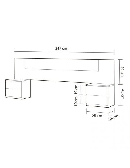 Conjunto Dormitorio Noon – Cabecero 150 cm con 2 Mesitas