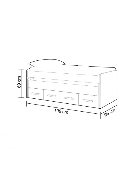 Cama nido doble con cajones Ares Plus 90x190 blanco Alpes y basalto