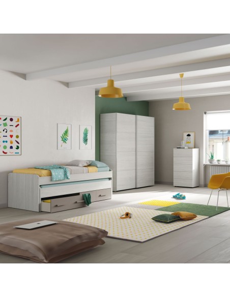 Cama nido doble con cajones Ares Plus 90x190 blanco Alpes y basalto