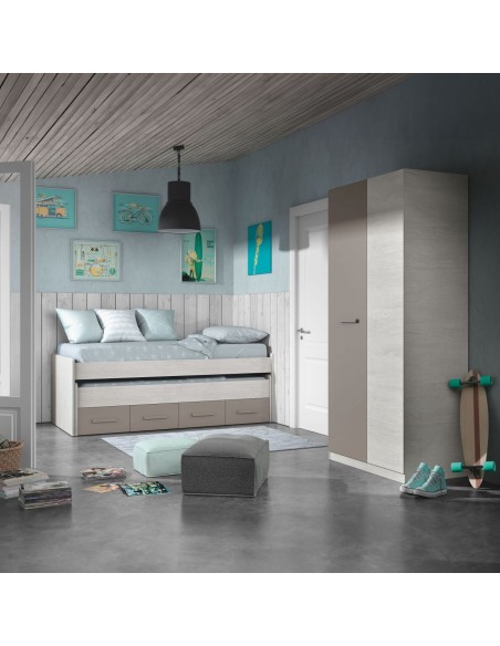 Cama nido doble con cajones Ares Plus 90x190 blanco Alpes y basalto