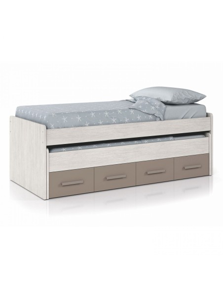 Cama nido doble con cajones Ares Plus 90x190 blanco Alpes y basalto