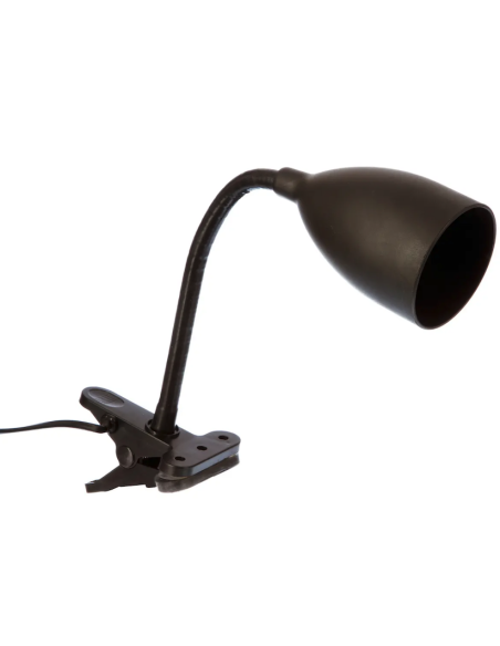 Flexo Sily con pinza negro sobre escritorio
