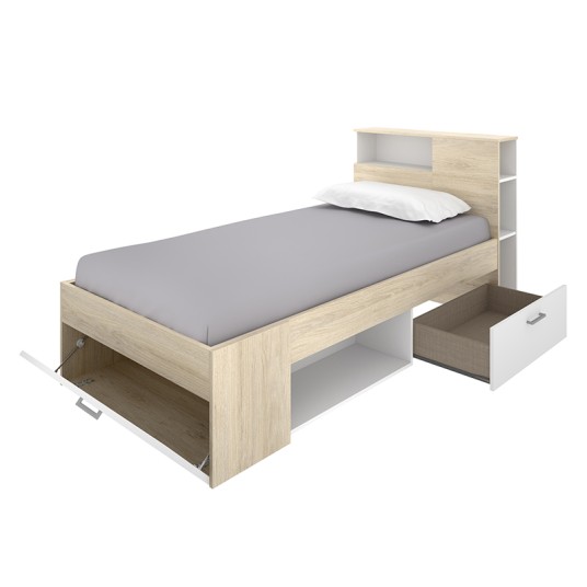 Cama compacta Lanka roble natural y blanco