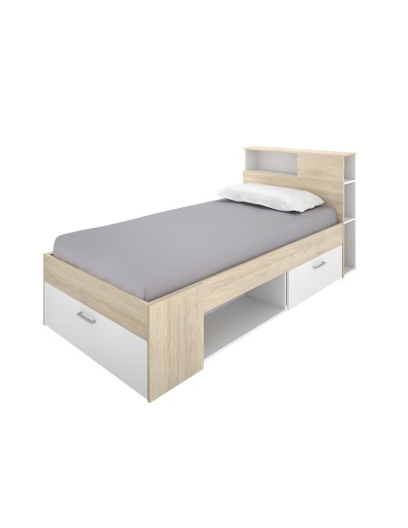 Cama Compacta Lanka Roble Natural y Blanco 90x190 cm