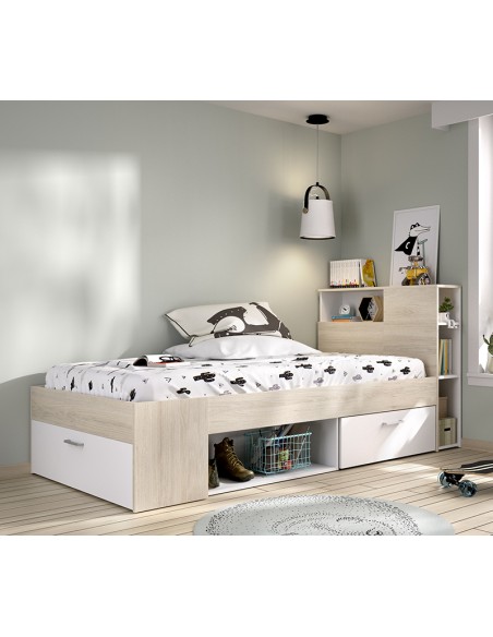 Cama Compacta Lanka Roble Natural y Blanco 90x190 cm