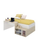 Cama compacta Kric roble natural y blanco con escritorio