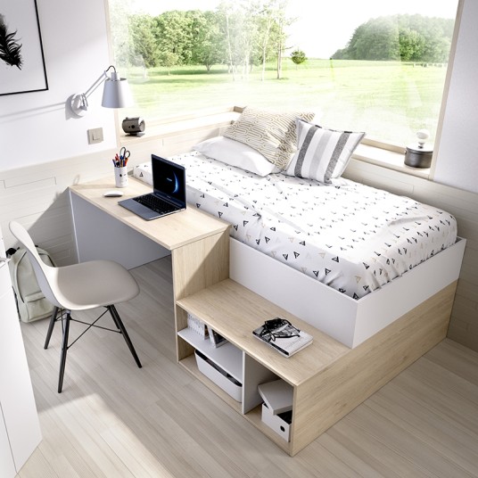 Cama Compacta Kric Roble Natural y...