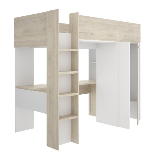 Cama estudio Spylo alistonado/natural con cama superior y base ventilada