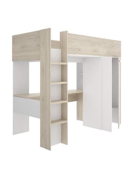 Cama estudio Spylo alistonado/natural con cama superior y base ventilada
