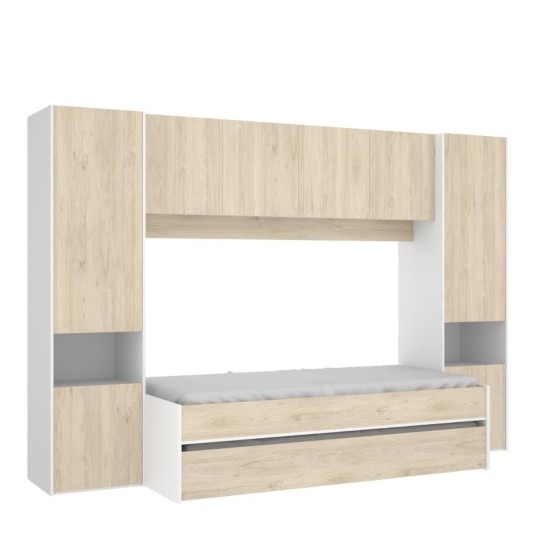 Cama nido Kwai blanca/natural con cama superior y arrastre