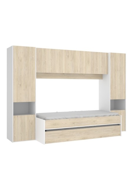 Cama nido Kwai blanca/natural con cama superior y arrastre