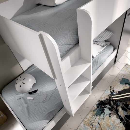 Cama Tren Tom Blanca y Grafito 2/3 Camas