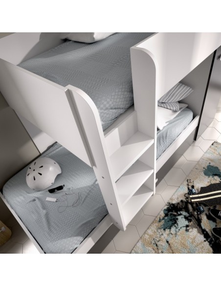 Cama Tren Tom Blanca y Grafito 2/3 Camas