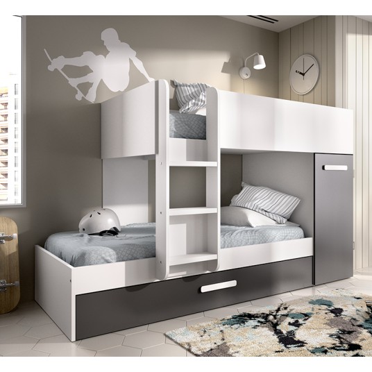 Cama Tren Tom Blanca y Grafito 2/3 Camas